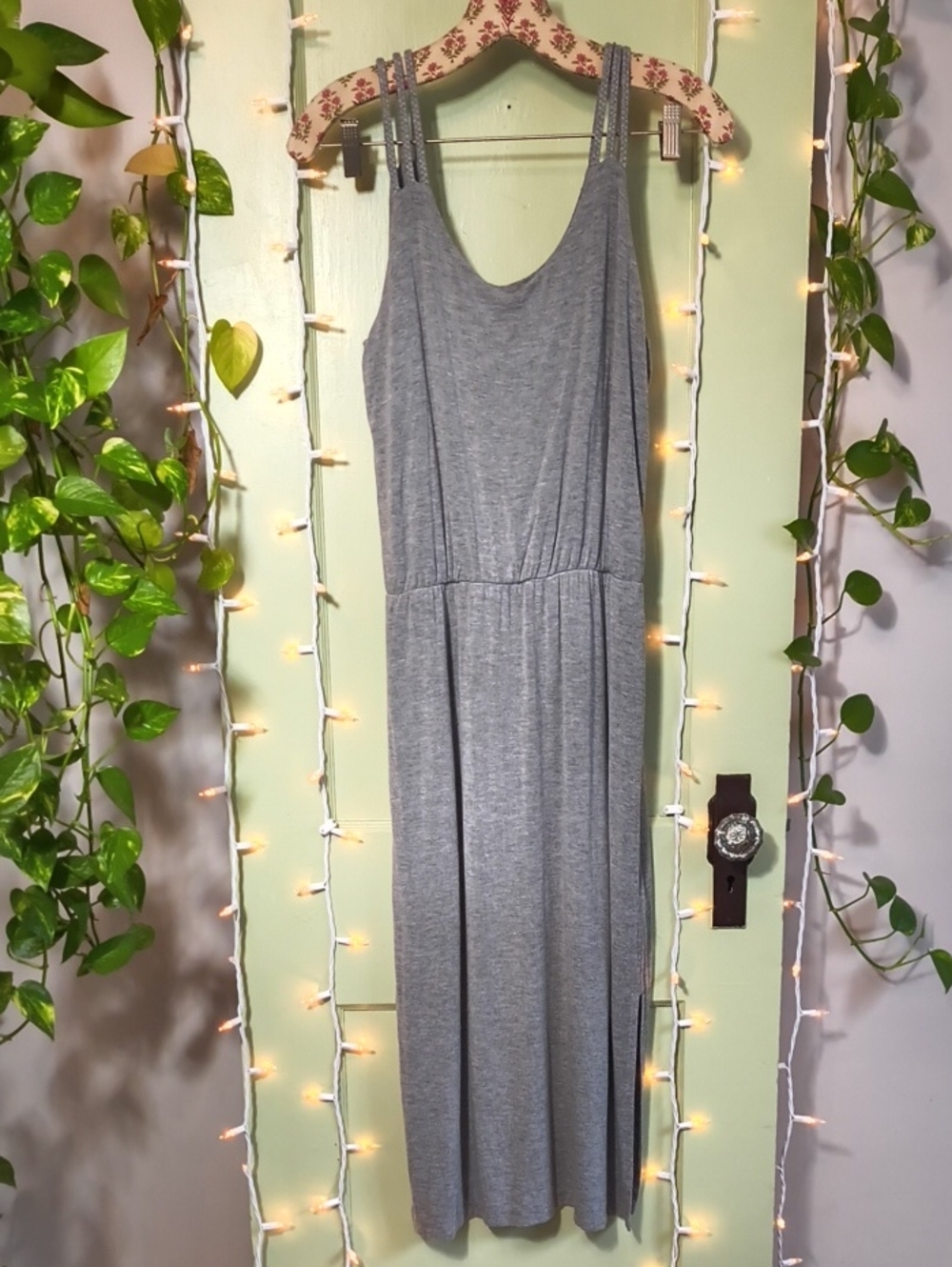 Women's Fleur Bleve Greecian Shoulder Grey Viscose Tank Dress M